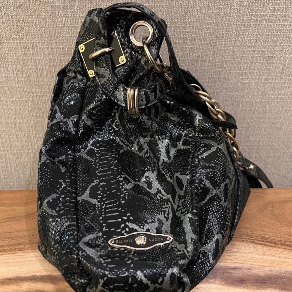 Elliott Lucca Black Grey Python Embossed Bag - image 3